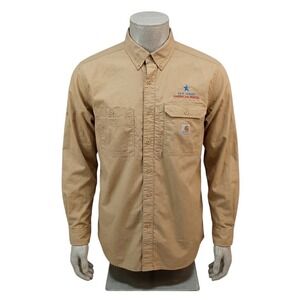 Carhartt Force Mens Relaxed Fit L/S Work Shirt Tan Khaki NJ American Water Large